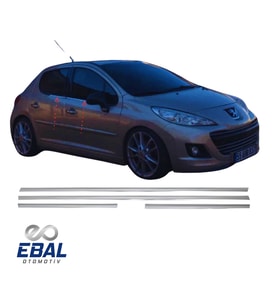 Peugeot 207 HB Krom Cam Alt Çıtası 4 Parça 2006-2012 Paslanmaz Çelik (Gümüş)