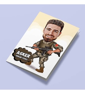 Kişiye Özel Asker Karikatürlü Tebrik Kartı