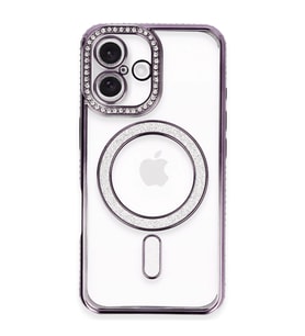 Apple İphone 16 Plus Kılıf Joke Simli Magneticsafe Kılıf - Derin Mor