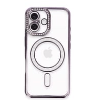 Apple İphone 16 Plus Kılıf Joke Simli Magneticsafe Kılıf - Derin Mor