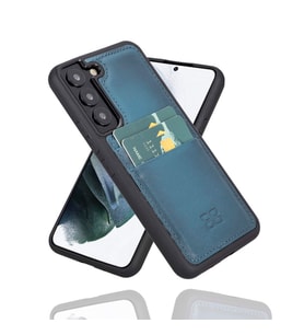 Bouletta Samsung Galaxy S22 Uyumlu Deri Kartlıklı Arka Kapak BRN4EF Mavi