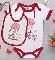 BK Kids Good Night My Darling Tasarımlı Kırmızı Bebek Body Zıbın ve Mama Önlüğü Hediye Seti-1
