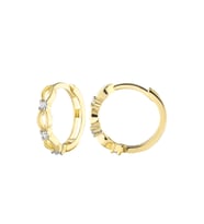 MOOM MÜCEVHERAT Kadın 14 Ayar Altın Küpe Minimalist Zirkon Taşlı Modern Halka Altın Küpe 12.5 mm