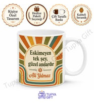 Retro Tasarım Baskılı Kupa Bardak Hediye Nostaljik Desen Porselen Mug