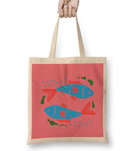 Zodiac Symbols Fish Bez Çanta Uzun Saplı