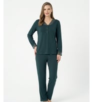 Pijadore Kadın %100 Pamuklu Dantelli Uzun Kollu Mevsimlik Pijama Takımı 2205