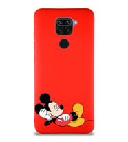 Xiaomi Redmi Note 9 Soft Premier Kapak Mickey Mouse-F Tasarımlı Silikon Kılıf - Kırmızı (Şeffaf)