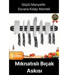 Pratik Güçlü Manyetik Duvara Monteli Yer Tasarrufu Mutfak Aleti Mıknatıslı Bıçak Standı Askısı-55 cm