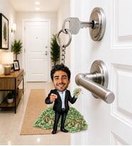 Kişiye Özel Zenginlik Temalı Karikatürlü Anahtarlık – Fotoğraftan Başarı ve İş Adamı Mini Karakter