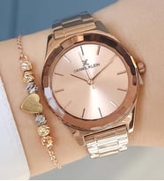 Yeni Model Kesme Camlı Çelik Bilezik Rose Gold Kadın Kol Saati + Bileklik