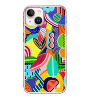 PrintiFy Apple  iPhone 14 Plus ile Uyumlu 1mm Slim Fit Retro Renkler 6 Baskılı Şeffaf  Kılıf