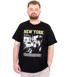 Mode XL Büyük Beden Erkek T-Shirt Bisiklet Ysks NEW YORK U25036 Siyah
