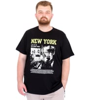 Mode XL Büyük Beden Erkek T-Shirt Bisiklet Ysks NEW YORK U25036 Siyah