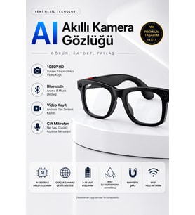 AI Akıllı Kamera Gözlüğü 1080P HD Video Kayıt Bluetooth Görüşme Müzik Çeviri Destekli Siyah