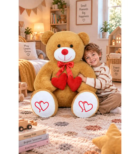 Pandamke 130 Cm Çift Kalp Tutan Peluş Ayı (%100) Yerli (Kahverengi)