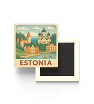 Estonya - Estonia - Paper Cut Art - Baskılı Buzdolap Magneti Kare - 9x9 cm