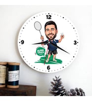 Karikatürlü Tenis Oyuncusu Erkeğe Hediye Kişiye Özel Duvar Saati
