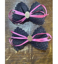 9X5 CM 2 ADET PEMBE PUANTİYELİ GİYİM VE TOKA AKSESUARI APLİKE HOBİ MALZEMESİ