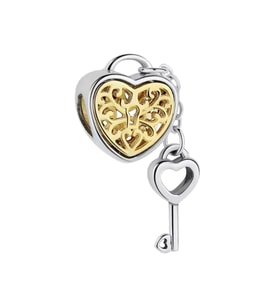 Nur Silver Kalp Asma Kilit Ve Anahtar Gümüş Charm NUR-BL00223