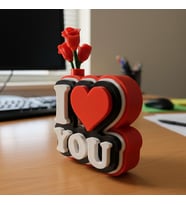 I Love You Yazılı Güllü Dekoratif Figür - Sevgililer Günü Özel Hediyelik Masaüstü Obje (Siyah - Kırmızı - Beyaz)