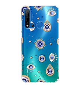 PrintiFy Huawei P20 Lite 2019 ile Uyumlu 1mm Slim Fit Nazar Boncuğu 5 Baskılı Şeffaf  Kılıf