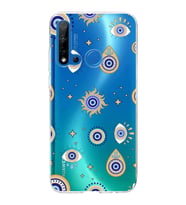 PrintiFy Huawei P20 Lite 2019 ile Uyumlu 1mm Slim Fit Nazar Boncuğu 5 Baskılı Şeffaf  Kılıf