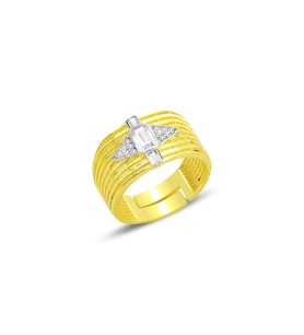 Gümüş altın yaldızlı baget kesim zirkon taşlı ayarlamalı  yüzük SGTL12697GOLD (Altın Rengi)