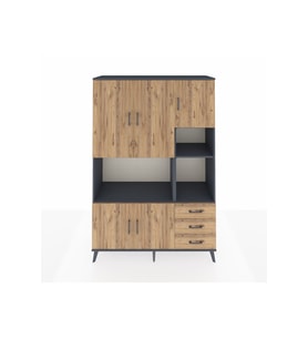 Hyperion Gardrop 9 Raflı 3 Çekmeceli 5 Kapaklı 132x44x195 Antrasit-Çam