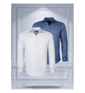Todth 2'li Paket Kolay Ütülenebilen Dört Mevsim Modern Fit Yumuşak Dokulu Beyaz ve Indigo Düz Gömlek