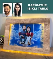Kisiye Özel Karikatür ÇİFT, SEVGİLİ, EVLİ IŞIKLI TABLO
