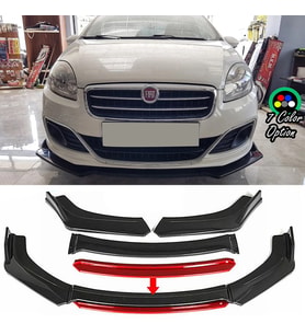 Fiat Linea Kırmızı Renkli Şeritli Dilli Ön Lip 4 Prç Parlak Siyah ABS 2006 - 2015