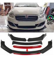 Fiat Linea Kırmızı Renkli Şeritli Dilli Ön Lip 4 Prç Parlak Siyah ABS 2006 - 2015