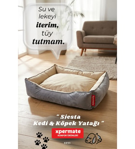 Kedi Yatağı ve Köpek Yatağı 80x100x28 Fermuarlı Evcil Hayvan Yatağı Yuvi Siesta Antrasit Bej