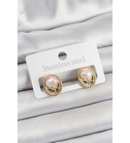 pilelistore Pirinç Pembe Mineli Lale Figürlü Sanatsal Portre Model Gold Renk Kadın Küpe - TJ-BKP1067