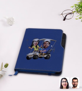 BK Gift Kişiye Özel Sevgililer Karikatürlü Lacivert Termo Deri Defter-96