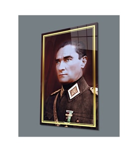 Miyrem Glasses Collection -A1^#  Gold Şerit Atatürk Üniformalı Cam Tablo (Çok Renkli)