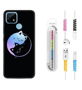Realme C11 C21 C21Y C25Y C11 2021 Kılıf Kablo Koruma Spiral Silikon Love Cats 1604