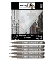 Aydınger Kağıdı A3 83 gr 25'li 1 Paket Eskiz Kağıdı Artline Teknik Çizim Kalemi Drawing System 5 Adet (Krem)