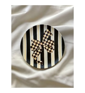 Damalı Fiyonklu Çizgili Retro Dekoratif Duvar Tabağı Duvar Süsü 26cm