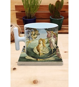 Hayvanlar ve Sanat/Boticelli Venüs'ün Doğuşu Set 9- T Kulplu Fincan Kupa-Taş Bardak Altlığı 1