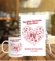 Sevgililer Gününe Özel Ahşap Defter Kalem & Kupa Hediye Seti 11