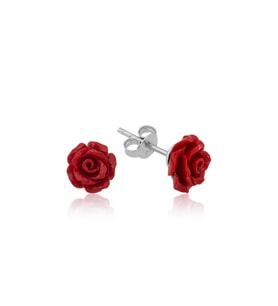 ?Gümüş Kırmızı Gül Küpe CSR2182990