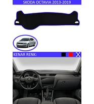 Skoda Octavia 2013-2019 Için Uygun Torpido Koruma Halısı Siyah Kenar Renk Mavi