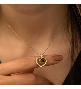 Gümüş Gold Kalp 100 Dilde Seni Seviyorum Kolye