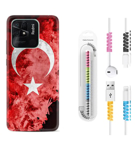 Xiaomi Redmi Note 7 8 9 Pro 10 2022 10 Pro 10S Kılıf Kablo Koruma Spiral Silikon Şanlı Türk Bayrağı 1315