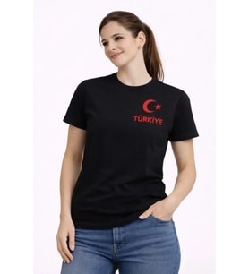 TÜRKİYE Ay Yıldız Baskılı Taraftar Forma T-Shirt - Siyah