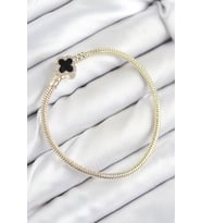 Pirinç Charm Zirkon Taşlı Yonca Model Gold Renk Kadın Bileklik TJ-BB7806