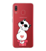Samsung Galaxy A20 Uyumlu Kapak Cool Cat Tasarımlı Şeffaf Silikon Kılıf