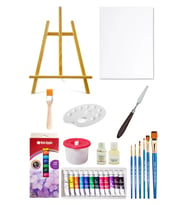 Masaüstü Şövale Seti 60 cm Nova Color Tüp Yağlı Boya Seti 12 ml 12li 35x50 Tuval Seti Metal Spatül