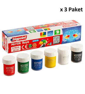 Bigpoint Akrilik Boya 6 Renk x 25 ml x 3 Paket
